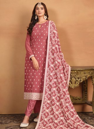 Pink Faux Georgette Salwar Suit with Embroidered Work