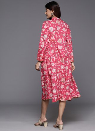 Pink Floral Patch Work Polyester Designer Kurti