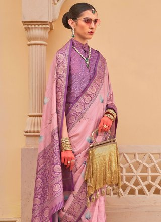 Pink Floral Patch Work Silk Classic Saree