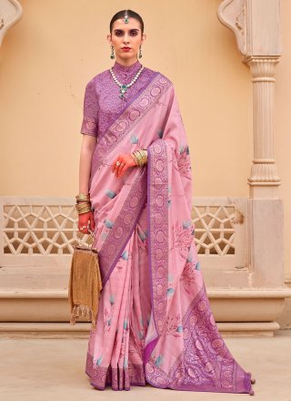 Pink Floral Patch Work Silk Classic Saree
