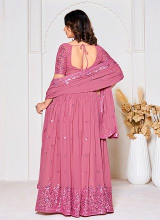 Pink Georgette A - Line Lehenga Choli with Embroidered and Sequins Work