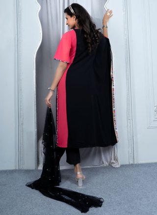 Pink Georgette Buttons, Embroidered and Fancy Work Salwar Suit for Women
