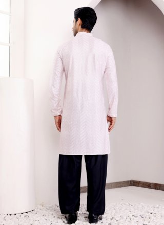 Pink Georgette Chikankari and Embroidered Work Kurta Mens Wear