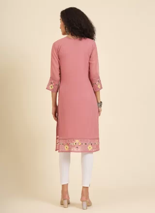 Pink Georgette Chikankari, Embroidered and Lucknowi Work Work Casual Kurti for Casual