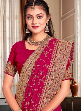 Pink Georgette Cord, Diamond and Embroidered Work Contemporary Sari