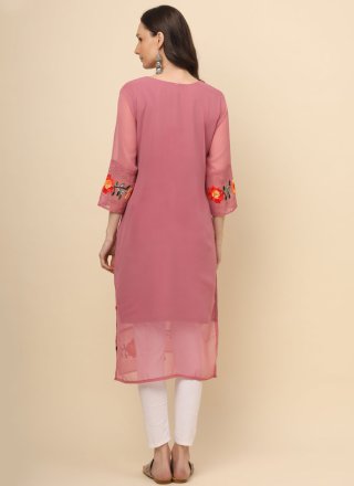 Pink Georgette Designer Kurti with Chikankari and Lucknowi Work