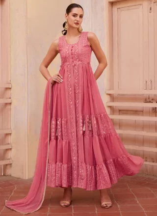 Pink Georgette Embroidered and Sequins Work Salwar Suit for Ceremonial