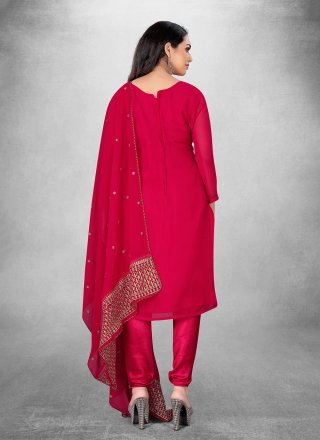 Pink Georgette Embroidered and Zari Work Churidar Suit for Women