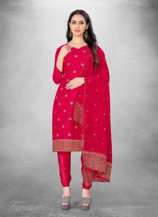 Pink Georgette Embroidered and Zari Work Churidar Suit for Women