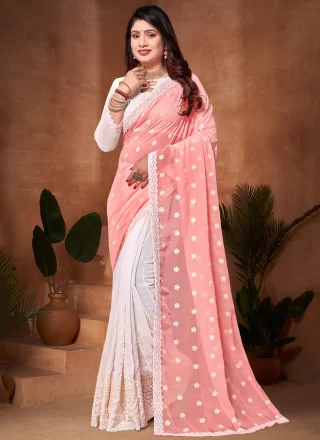 Pink Georgette Embroidered Work Designer Saree for Women
