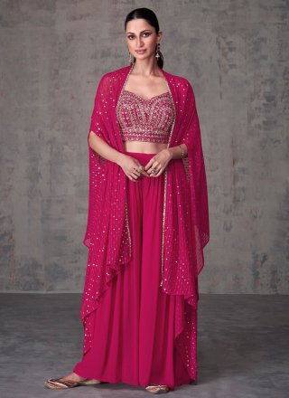 Pink Georgette Embroidered Work Palazzo Salwar Suit for Ceremonial