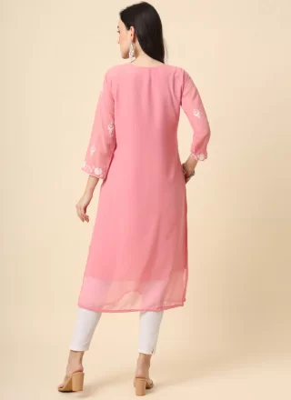 Pink Georgette Embroidered Work Party Wear Kurti for Casual