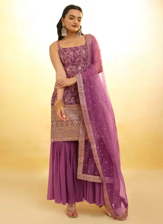 Pink Georgette Embroidered Work Readymade Salwar Suit