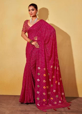 Pink Georgette Foil Print Work Classic Saree for Casual