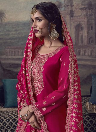 Pink Georgette Palazzo Salwar Suit with Embroidered and Zari Work for Women