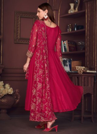 Pink Georgette Plain Work Salwar Suit for Women