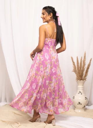 Pink Georgette Print Work Designer for Women