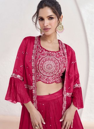 Pink Georgette Readymade Lehenga Choli with Embroidered and Sequins Work for Engagement