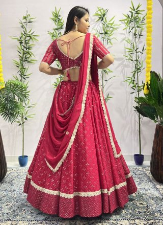 Pink Georgette Readymade Lehenga Choli with Embroidered Work