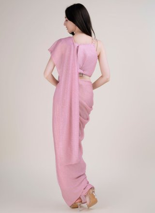 Pink Imported Contemporary Saree with Embroidered Work for Women