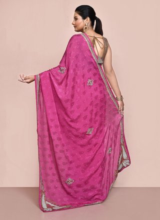 Pink Jacquard Embroidered Work Designer Sari