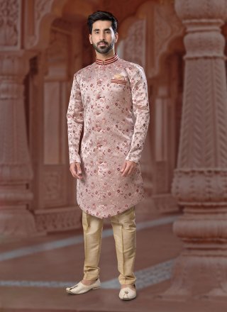 Pink Jacquard Indo Western Sherwani with Fancy and Thread Work for Ceremonial