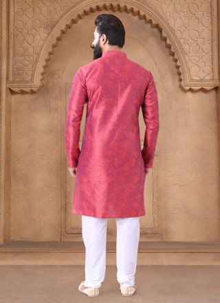 Pink Jacquard Print Work Kurta Pyjama