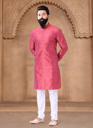 Pink Jacquard Print Work Kurta Pyjama