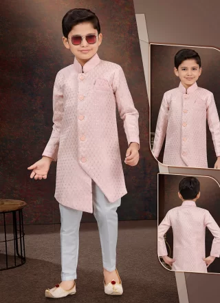 Pink Jacquard Sherwani Kids Wear