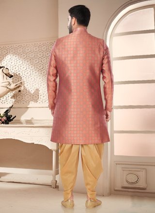 Pink Jacquard Sherwani Mens Wear