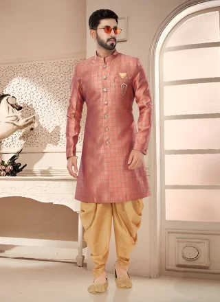 Pink Jacquard Sherwani Mens Wear