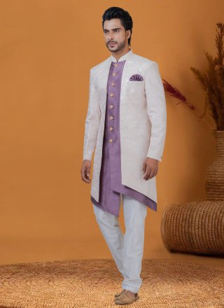 Pink Jacquard Silk Jacquard Work Indo Western