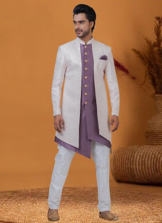 Pink Jacquard Silk Jacquard Work Indo Western