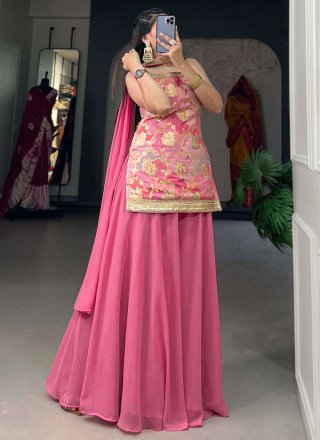 Pink Jacquard Silk Weaving Work Palazzo Salwar Suit for Ceremonial