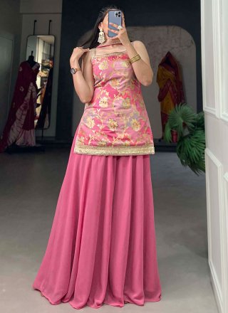 Pink Jacquard Silk Weaving Work Palazzo Salwar Suit for Ceremonial