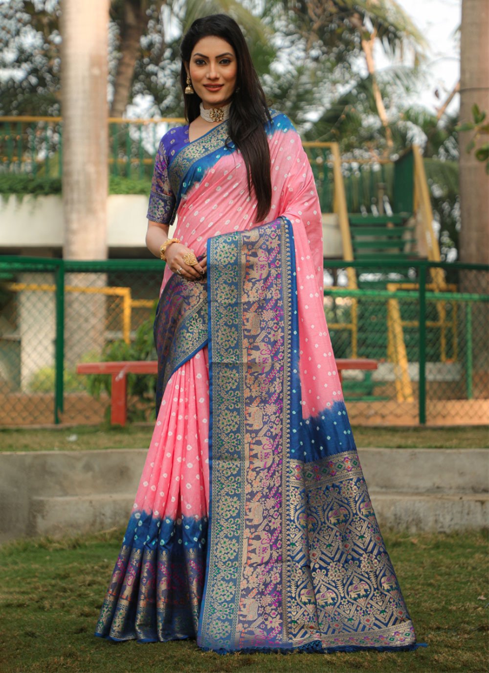 Mayra Khadi Geogette Bandhani Saree – Pratibha Sarees