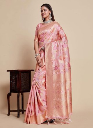 Pink Kanjivaram Silk Classic Saree with Woven Work