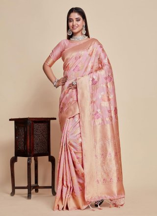 Pink Kanjivaram Silk Classic Saree with Woven Work