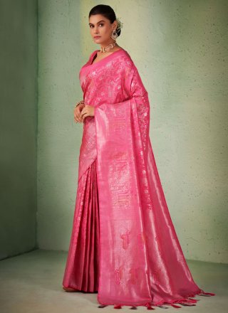 Pink Kanjivaram Silk Classic Saree with Woven Work for Women