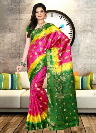 Pink Kanjivaram Silk Designer Saree with Embroidered Work for Women