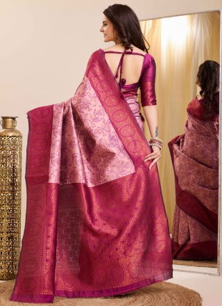 Pink Kanjivaram Silk Jacquard Work Classic Saree for Women
