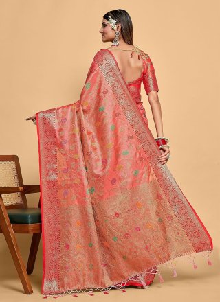 Pink Kanjivaram Silk Trendy Saree with Weaving Work for Women