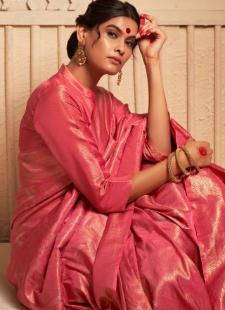 Pink Kanjivaram Silk Woven Work Classic Saree