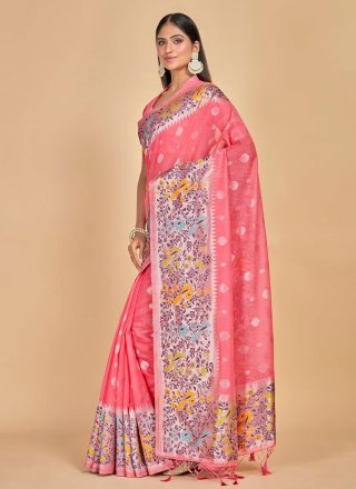Pink Kanjivaram Silk Woven Work Trendy Saree