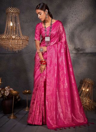 Pink Kanjivaram Silk Woven Work Trendy Saree for Women