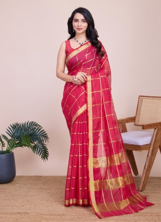 Pink Kota Doriya Classic Saree with Weaving and Zari Work