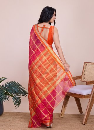 Pink Kota Doriya Classic Saree with Weaving and Zari Work for Women