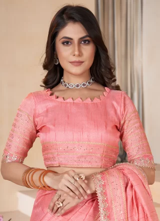 Pink Linen Gota Work Classic Saree for Women