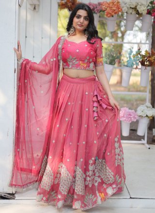 Pink Machine Embroidery Work Fancy Fabric Bollywood Replica Lehenga Choli