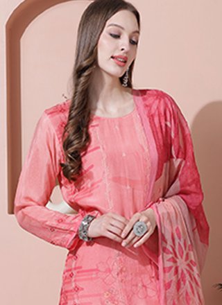 Pink Muslin Digital Print Work Salwar Suit